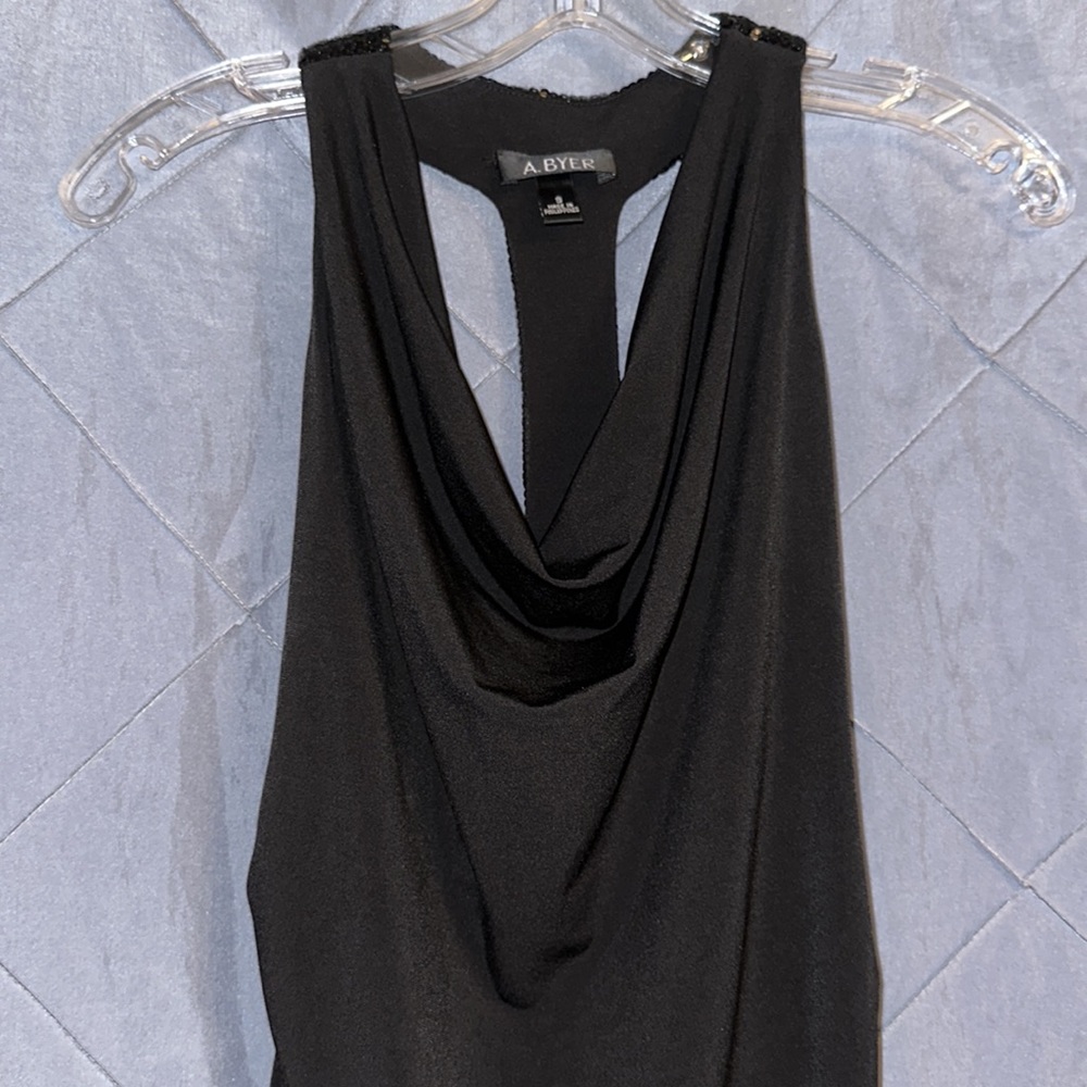 A.BYER black decolletage slinky sequin detail sleeveless dress sz small - Picture 3 of 5